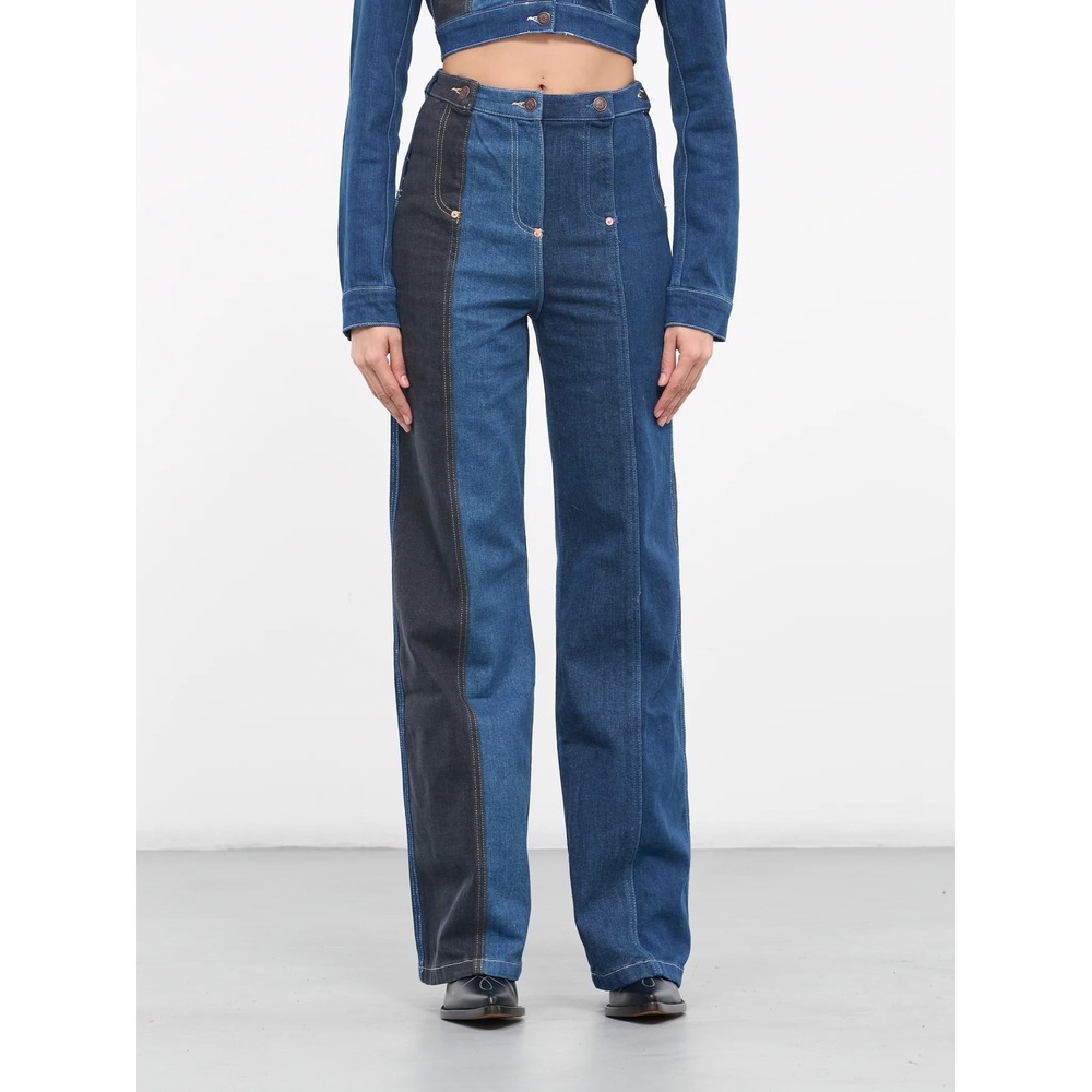 Moschino Jeans Vintage Two Tone Colorblock Wide Leg Denim Jeans Size‎ M Blue
